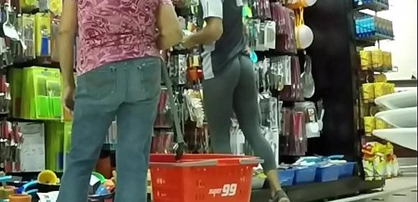  wearing see thru leggings in supermarket